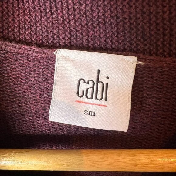 Cabi Sweater Womens Size Small Burgundy Port Fringe Knit Wrap 100% Cotton Fall - Picture 2 of 14